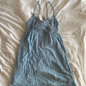 Blue lace button up dress